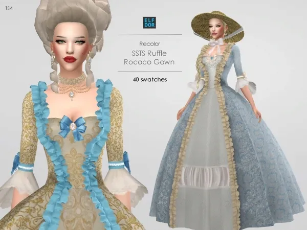 Maxis Match SSTS Ruffle Rococo Gown RC by elfdor - The Sims 4 Custom Content