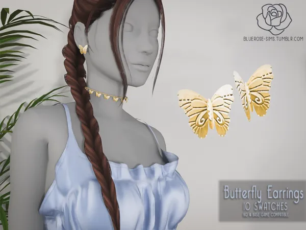 Alpha Butterfly Earrings BRsims by bluerose-sims - The Sims 4 Custom Content