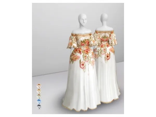 Maxis Match Off The Shoulder Embroidered Dress Long by rusty - The Sims 4 Custom Content