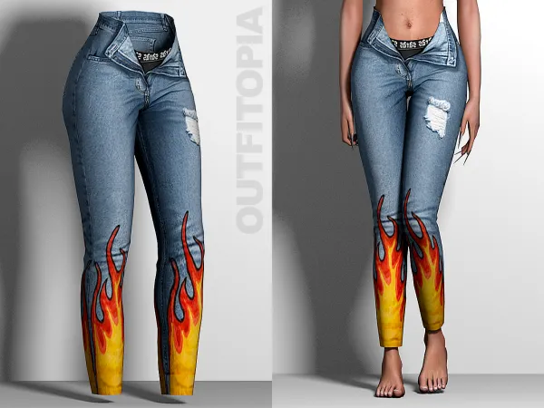 Alpha Flames Denim Pants - The Sims 4 Custom Content