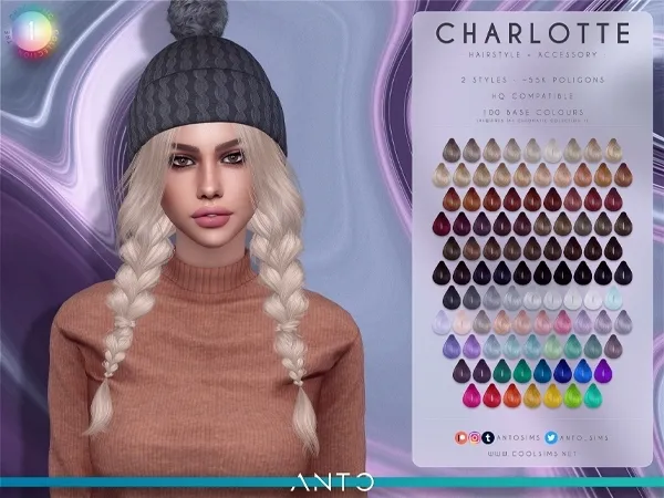 Alpha Anto Charlotte Hairstyle by antosims - The Sims 4 Custom Content