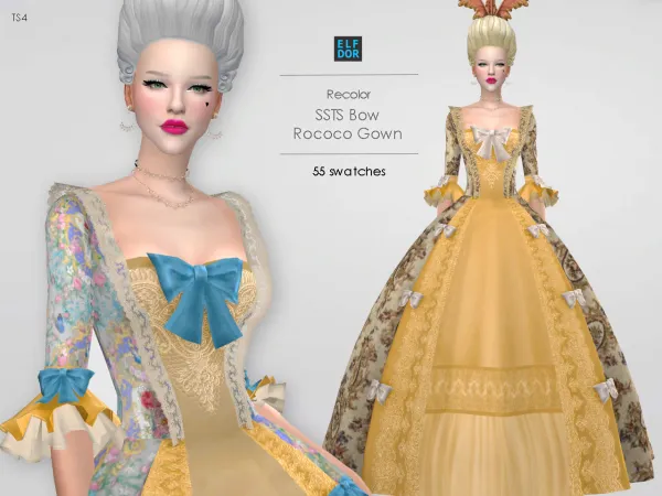 Alpha SSTS Bow Rococo Gown RC by elfdor - The Sims 4 Custom Content