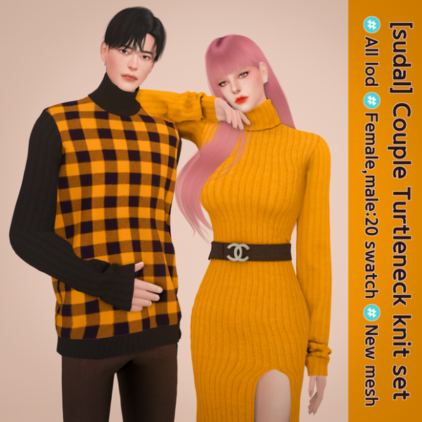 Alpha 5 swatch [sudal] Couple Turtleneck knit set sims by simsfinds - The Sims 4 Custom Content