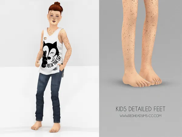 Alpha KIDS DETAILED FEET (DEFAULT AND SHOES) by redheadsims - The Sims 4 Custom Content