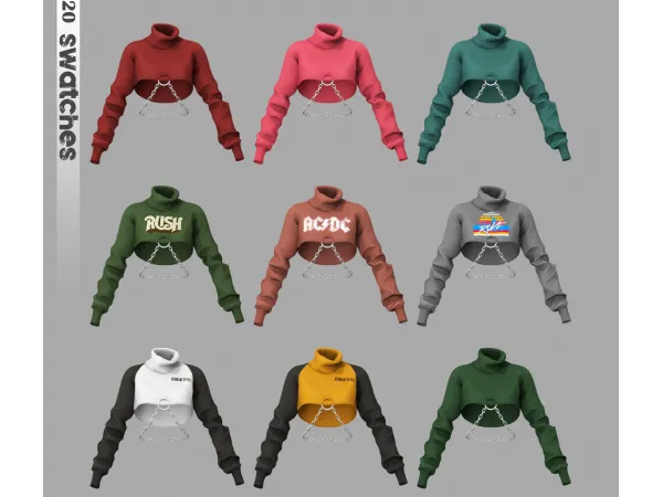 Alpha Belaloallure_Chantel cropped sweater with chain by simsfinds - The Sims 4 Custom Content