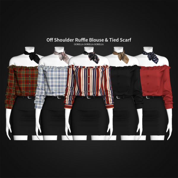 Alpha Off Shoulder Ruffle Blouse Tied Scarf by simsfinds - The Sims 4 Custom Content