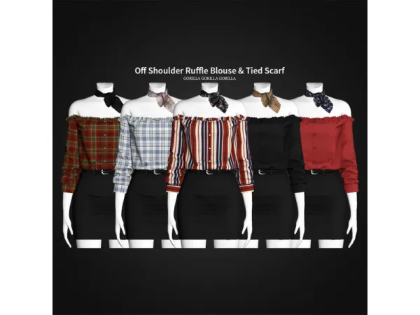 Alpha Off Shoulder Ruffle Blouse Tied Scarf by Gorilla Gorilla Gorilla update - The Sims 4 Custom Content