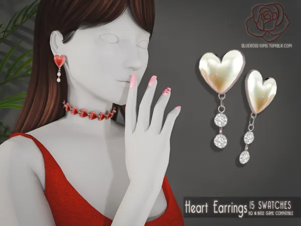 Alpha Heart Earrings BRsims by bluerose-sims - The Sims 4 Custom Content