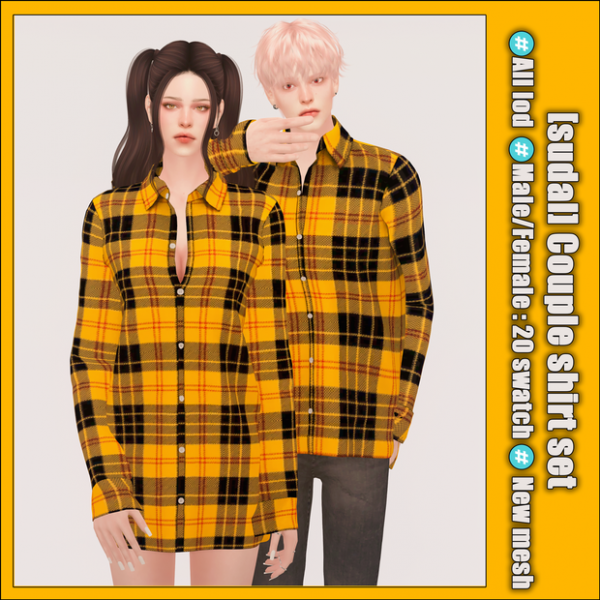 Alpha [sudal] Couple shirt set sims by simsfinds - The Sims 4 Custom Content