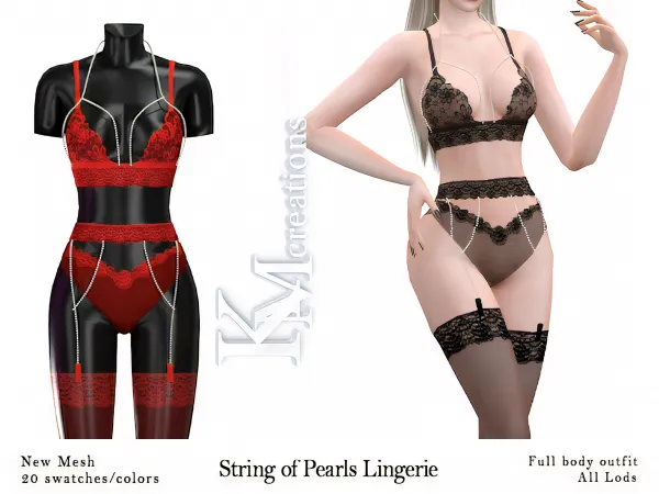 Alpha [KM] String of Pearls Lingerie by kmcreations_ts4 - The Sims 4 Custom Content