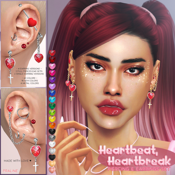 Maxis Match HEARTBEAT HEARTBREAK Piercing Earring Set by simsfinds - The Sims 4 Custom Content