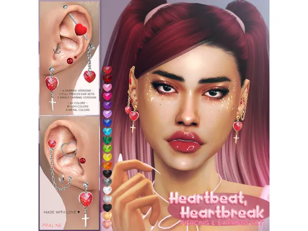 Maxis Match HEARTBEAT HEARTBREAK Piercing Earring Set by Pralinesims - The Sims 4 Custom Content