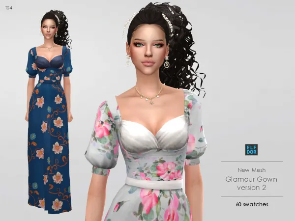 Maxis Match Glamour Gown V2 by elfdor - The Sims 4 Custom Content