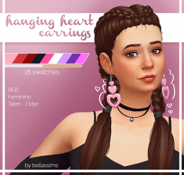 Maxis Match Hanging Heart Earrings by simsfinds - The Sims 4 Custom Content