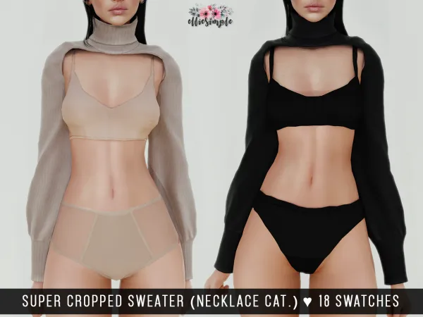 Alpha Elliesimple Super Cropped Sweater (necklace category) by elliesimple - The Sims 4 Custom Content