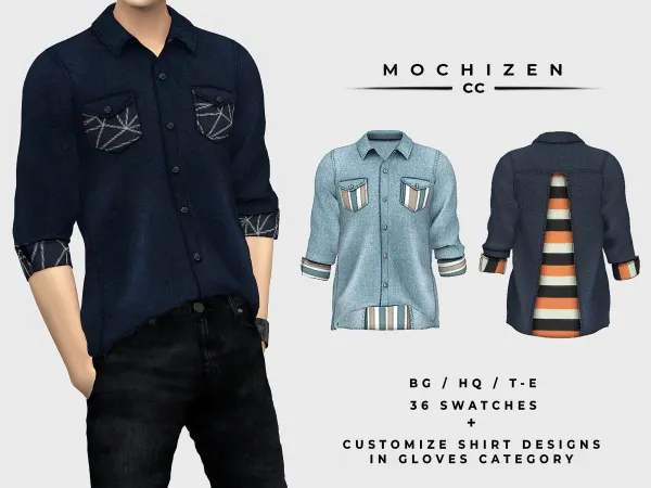 Mix Mochizen Splitted Denim Shirt by mochizen-cc - The Sims 4 custom content