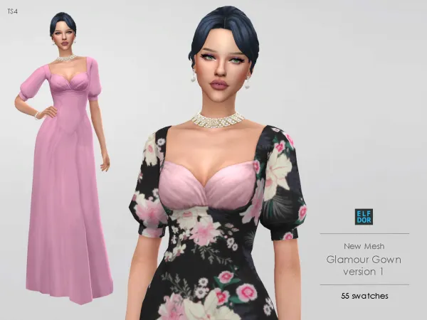 Maxis Match Glamour Gown V1 by elfdor - The Sims 4 Custom Content