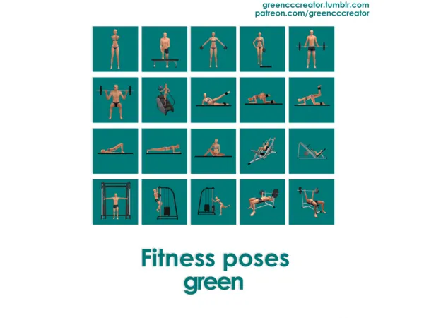 Maxis Match Fitness poses [green] by greencccreator - The Sims 4 Custom Content