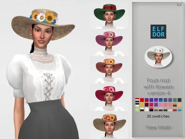 Maxis Match Posh Hat with flowers - The Sims 4 Custom Content