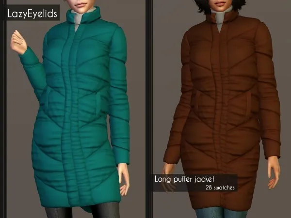 Alpha Long puffer jacket by lazyeyelids - The Sims 4 Custom Content