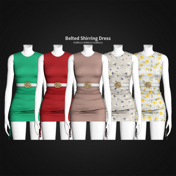 Alpha Belted Shirring Dress by simsfinds - The Sims 4 Custom Content