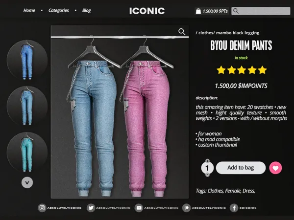 Alpha BYou Denim Pants by iconic - The Sims 4 custom content