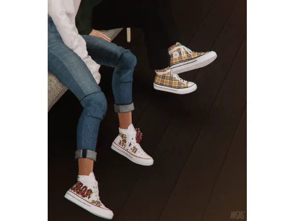 Alpha MMSIMS Positive Sneakers Flowers by simsfinds - The Sims 4 Custom Content