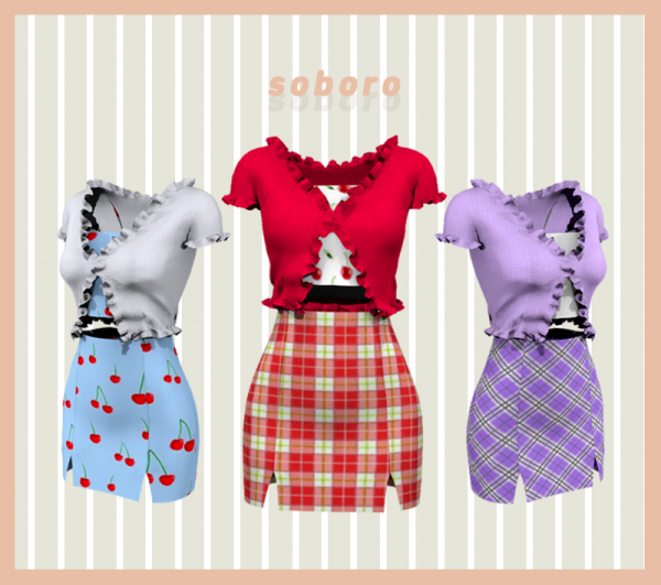 Alpha soboro Cute Ruffle Cardigan Slit Skirts by simsfinds - The Sims 4 Custom Content