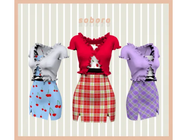 Alpha soboro Cute Ruffle Cardigan Slit Skirts - The Sims 4 Custom Content