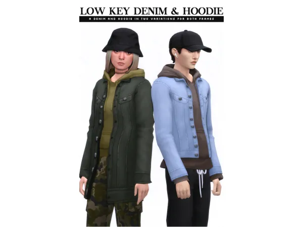 Maxis Match Low Key Denim Hoodie Set by simsfinds - The Sims 4 Custom Content