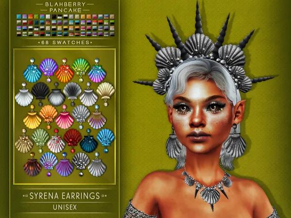 Alpha Blahberry Pancake Syrena Earrings (unisex) by blahberry-pancake - The Sims 4 Custom Content