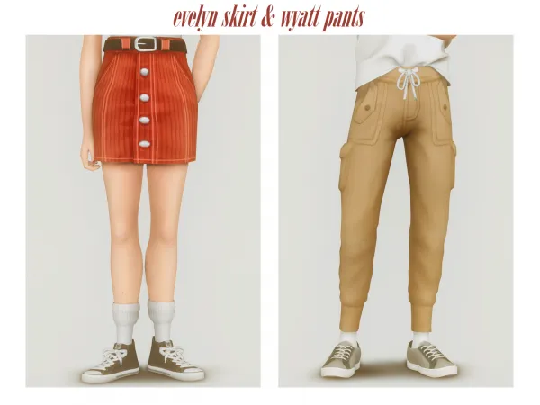 Maxis Match evelyn skirt wyatt pants by simsfinds - The Sims 4 Custom Content
