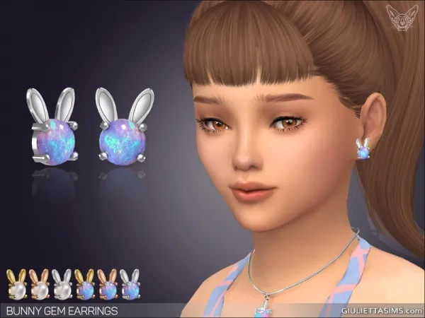 Alpha Bunny Gem Earrings For Kids by giuliettasims - The Sims 4 Custom Content