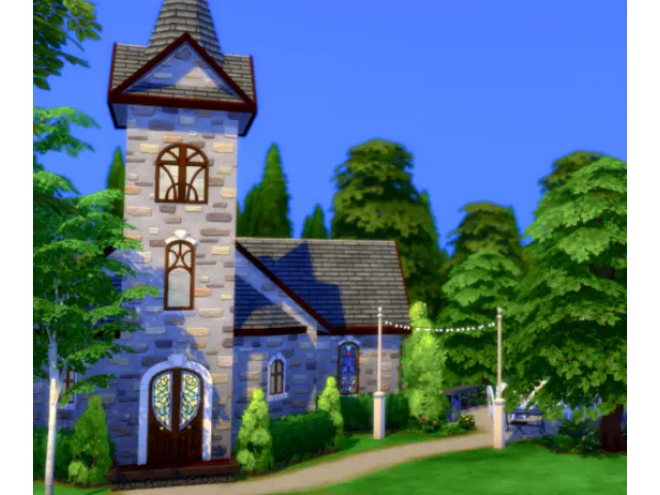 Maxis Match olde stone church by simsfinds - The Sims 4 Custom Content