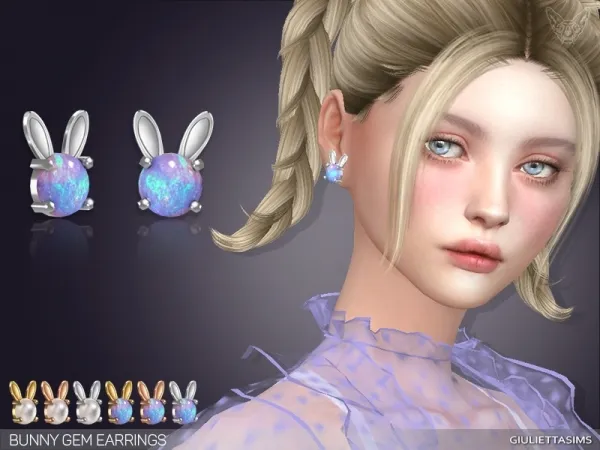 Alpha Bunny Gem Earrings by giuliettasims - The Sims 4 Custom Content