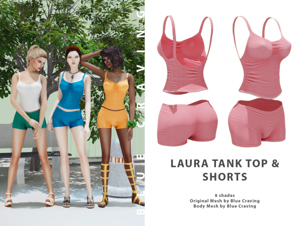 Alpha Laura Tank Top Shorts by bluecraving - The Sims 4 Custom Content