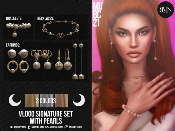 Alpha Valentino VLogo Signature Set with Pearls by bradford - The Sims 4 Custom Content