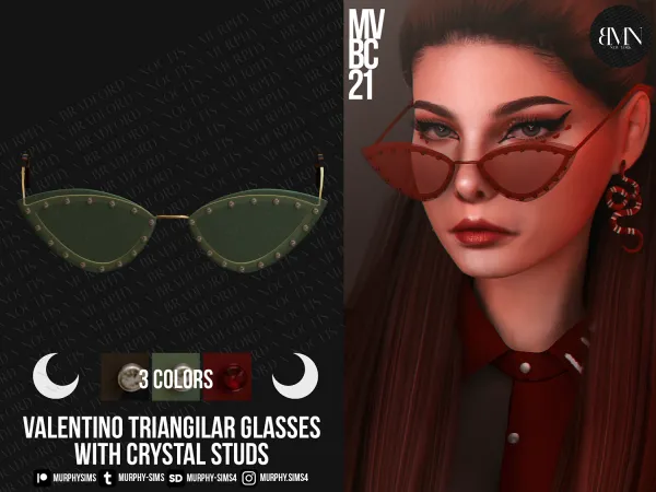 Alpha Valentino Triangular Metal Glasses with Crystal Studs by bradford - The Sims 4 custom content