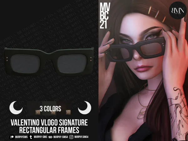 Alpha Valentino VLogo Signature Rectangular Acetate Frames by bradford - The Sims 4 custom content