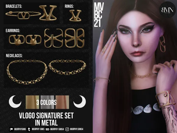 Alpha Valentino VLogo Signature Set in Metal by bradford - The Sims 4 Custom Content