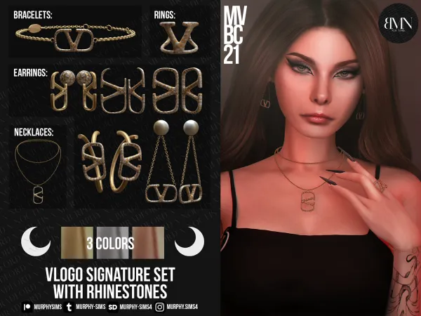 Alpha Valentino VLogo Signature Set with Rhinestones by bradford - The Sims 4 Custom Content