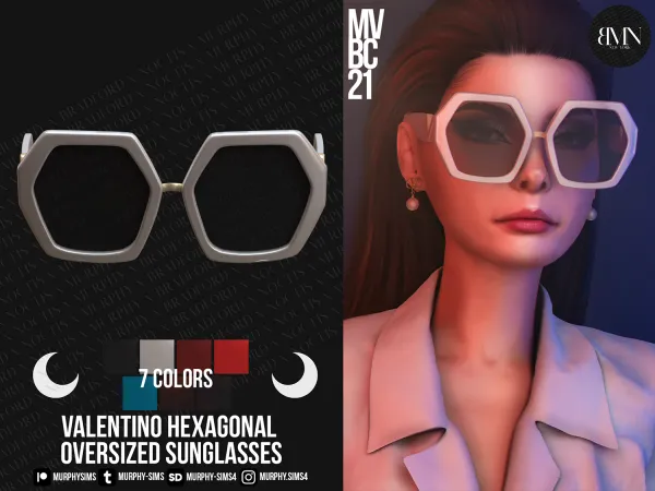 Alpha Valentino Hexagonal Oversized VLogo Acetate Sunglasses by bradford - The Sims 4 custom content