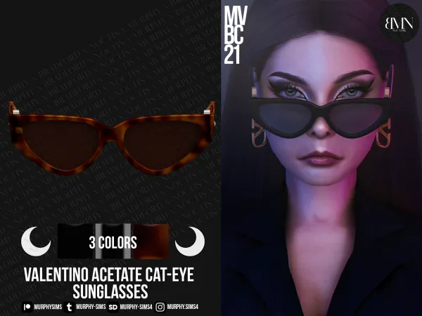 Alpha Valentino Acetate Cat Eye Sunglasses with VLogo Signature by bradford - The Sims 4 custom content