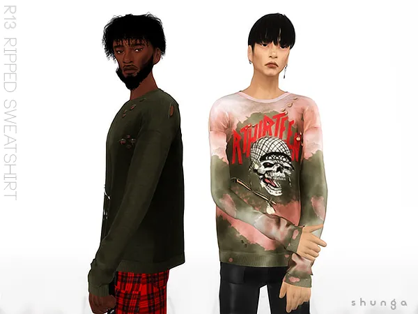 Alpha SHUNGA R13 Ripped Sweatshirt by shunga - The Sims 4 custom content