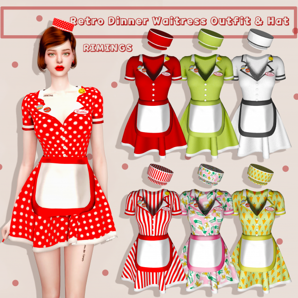 Alpha [RIMINGS] Retro Dinner Waitress Outfit Hat by simsfinds - The Sims 4 Custom Content