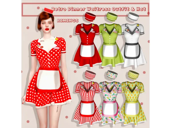 [RIMINGS] Retro Dinner Waitress Outfit & Hat