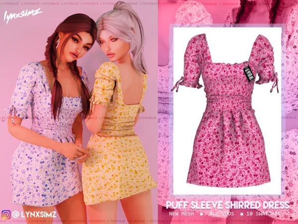 Lynxsimz Puff Sleeve Dress - The Sims 4 Custom Content