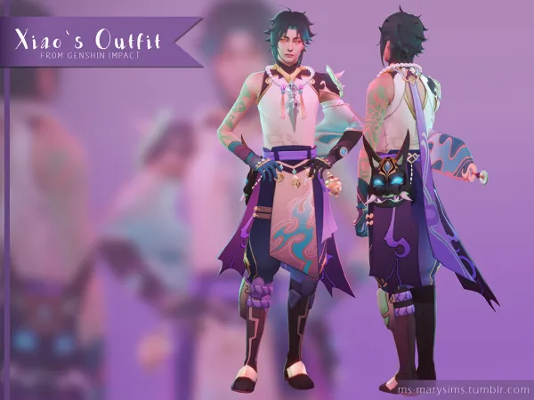 Alpha Xiaos Outfit from Genshin Impact by msmarysims - The Sims 4 Custom Content
