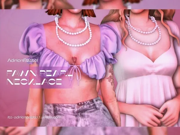 Alpha Fawn Pearl Necklace by adrienpastel - The Sims 4 Custom Content