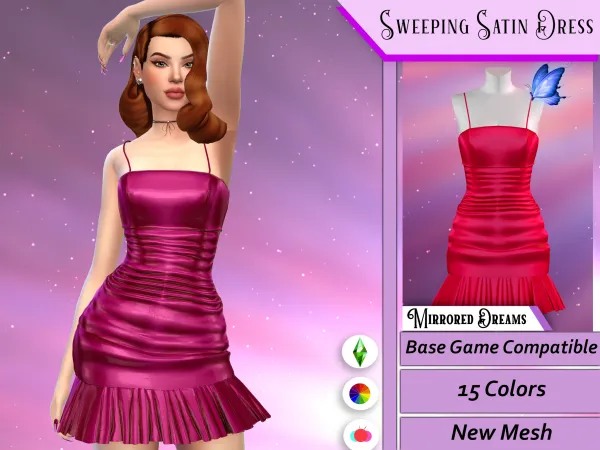 Alpha Sweeping Satin Dress by mirroreddreamscc - The Sims 4 Custom Content